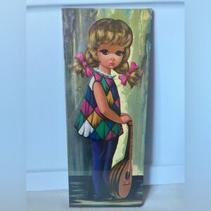 Eden Vintage Moppet Series Big Eye Harlequin Girl W Lute On Board